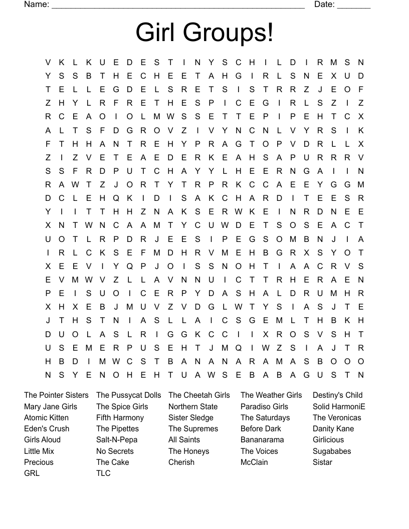 Girl Groups Word Search WordMint Girl Groups Word Search WordMint
