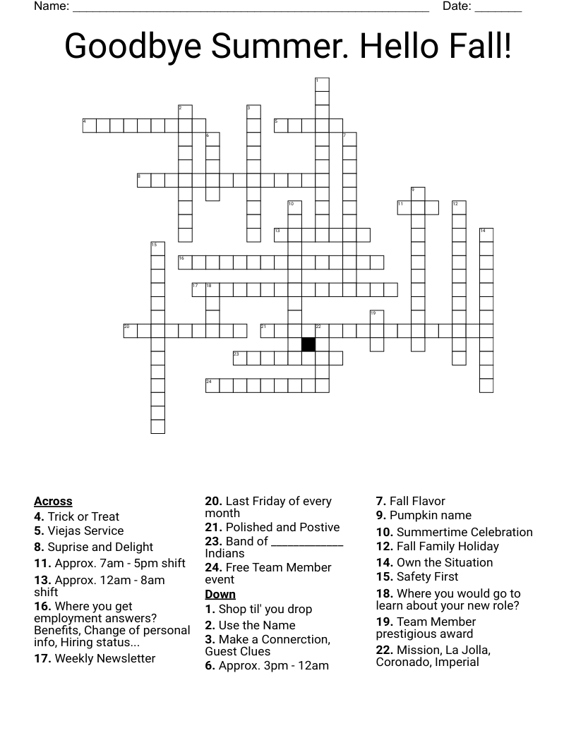 Goodbye Summer Hello Fall Crossword WordMint Goodbye Summer Hello Fall Crossword WordMint