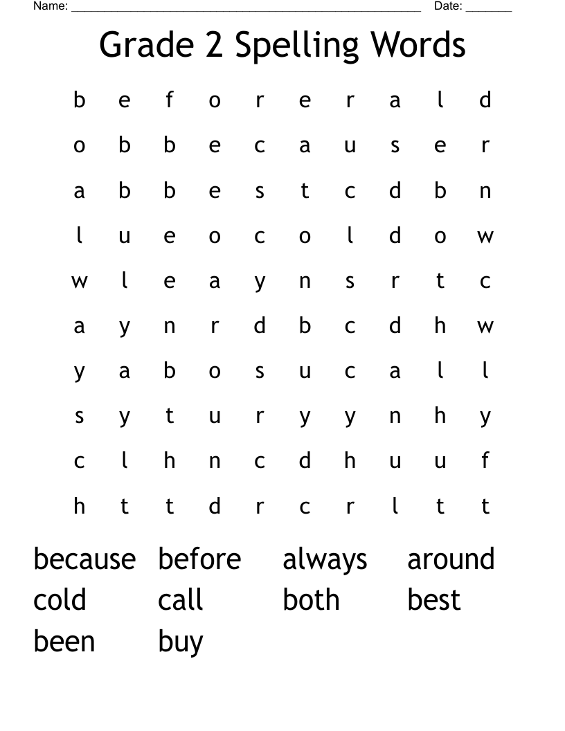 Grade 2 Spelling Words Word Search WordMint Grade 2 Spelling Words Word Search WordMint