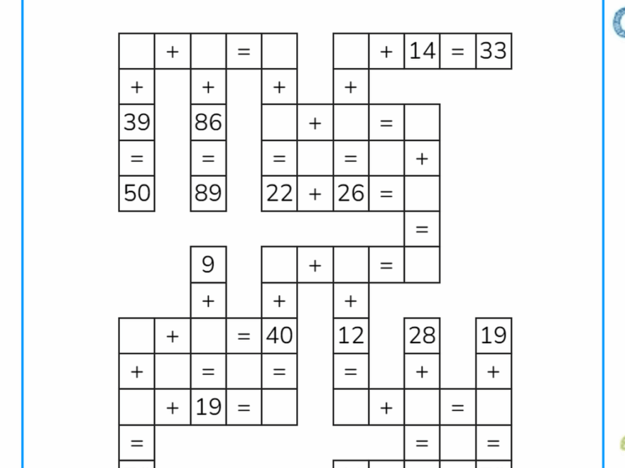Grade 3 Math Crossword Puzzles Worksheets 2025