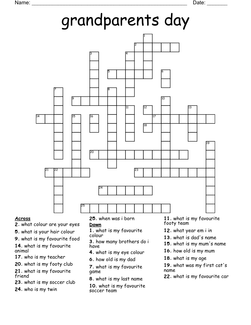 Grandparents Day Crossword WordMint Grandparents Day Crossword WordMint