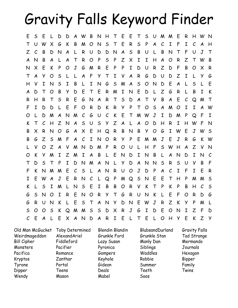 Gravity Falls Crossword Puzzle WordMint Gravity Falls Crossword Puzzle WordMint