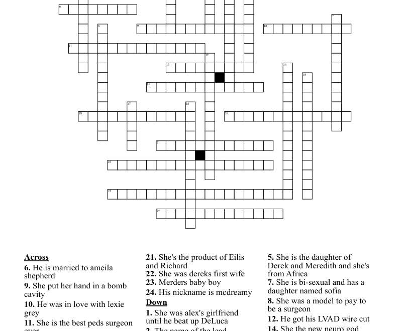 Grey s Anatomy Crossword WordMint