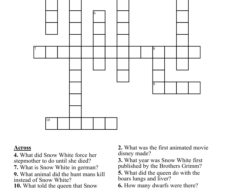 Grimm Brothers Fairytale Crossword WordMint
