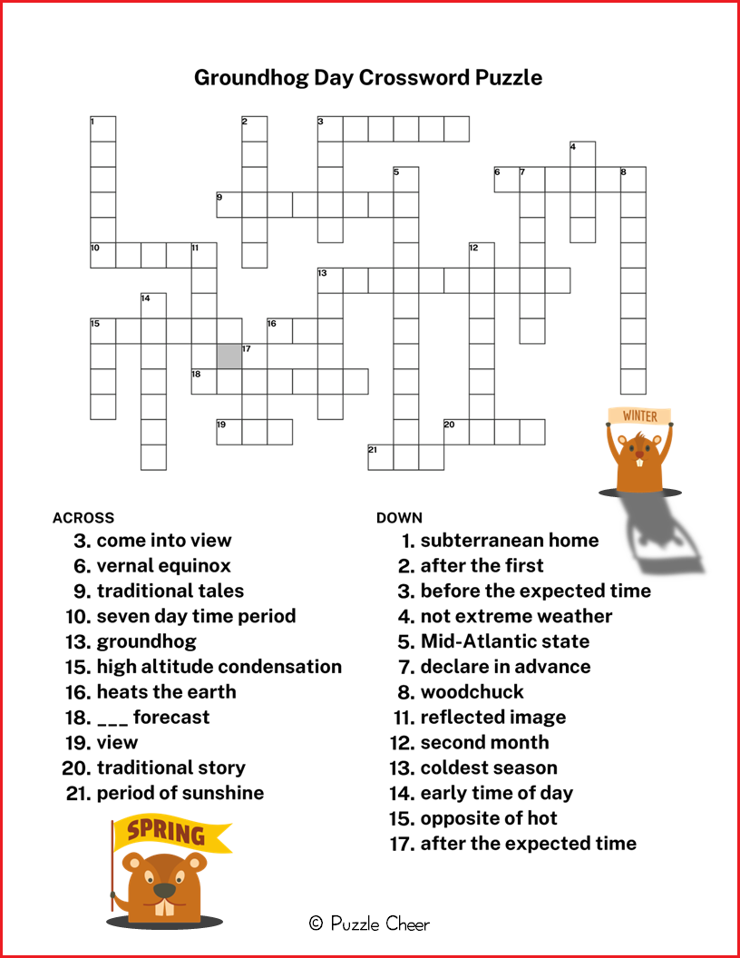 Groundhog Day Crossword Puzzle Puzzle Cheer Groundhog Day Crossword Puzzle Puzzle Cheer