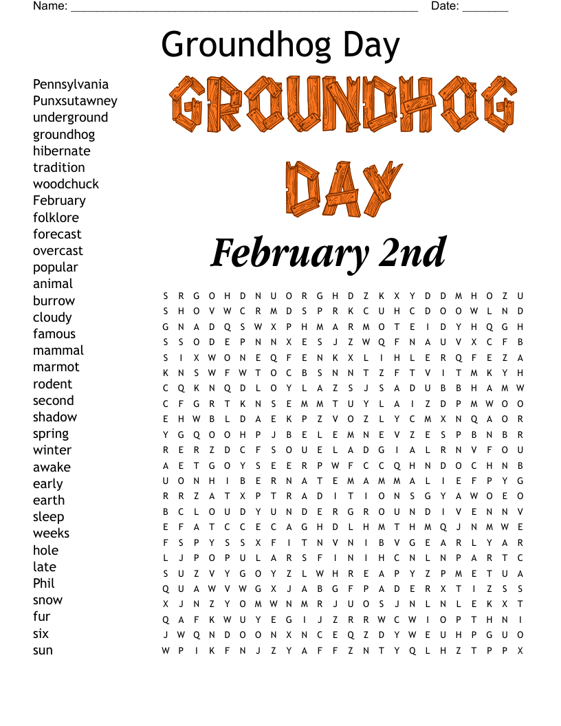 Groundhog Day Crossword WordMint Groundhog Day Crossword WordMint