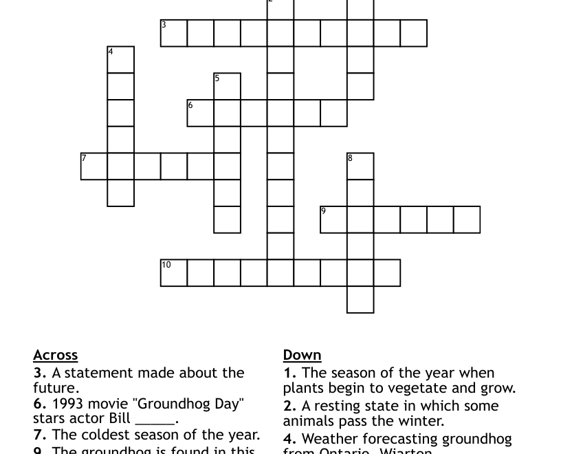 Groundhog Day Crossword WordMint
