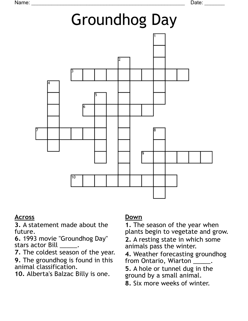 Groundhog Day Crossword WordMint Groundhog Day Crossword WordMint