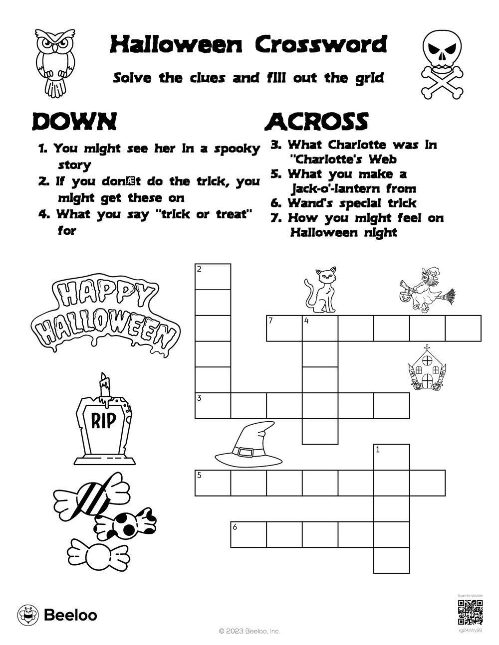 Halloween Crossword Beeloo Printable Crafts And Activities For Kids