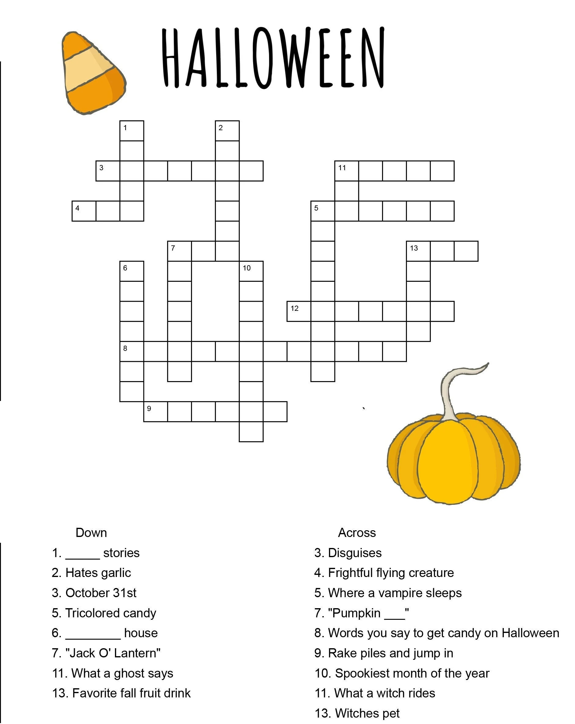 Halloween Crossword Etsy