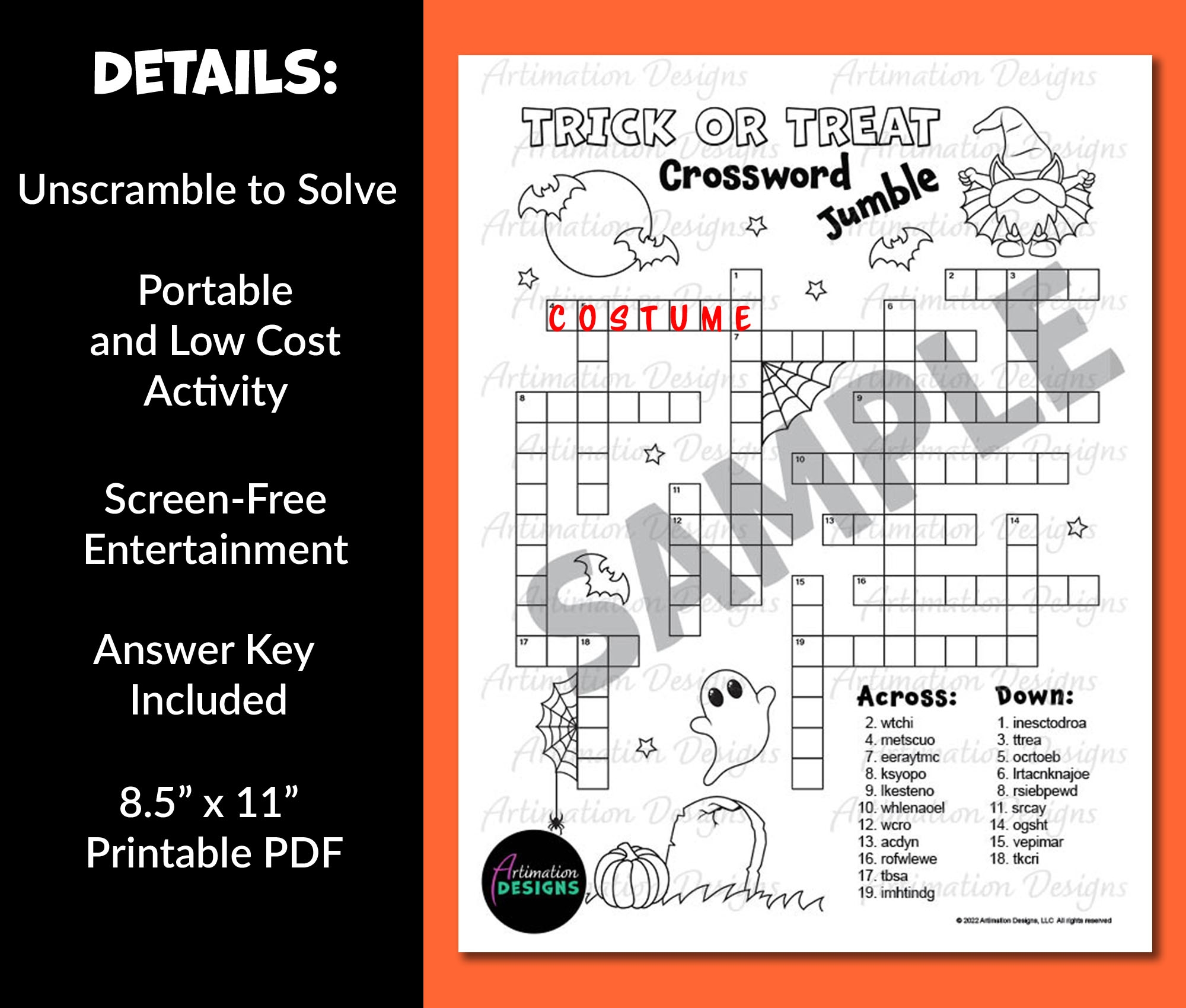 Halloween Crossword Puzzle Fall Word Scramble Game Autumn Activity Classful