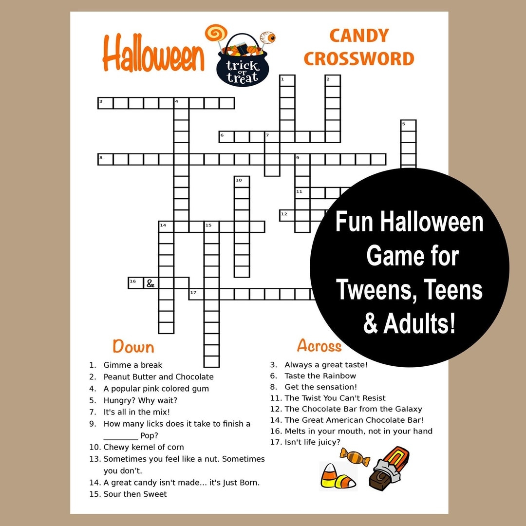 Halloween Crossword Puzzle Halloween Tween Teen Adult Game Halloween Party Game Printable Halloween Trivia Game Halloween Candy Game Etsy Worksheets Library