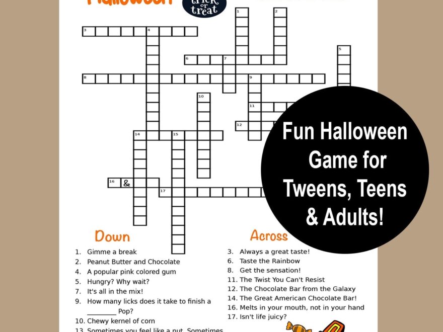 Halloween Crossword Puzzle Halloween Tween Teen Adult Game Halloween Party Game Printable Halloween Trivia Game Halloween Candy Game Worksheets Library