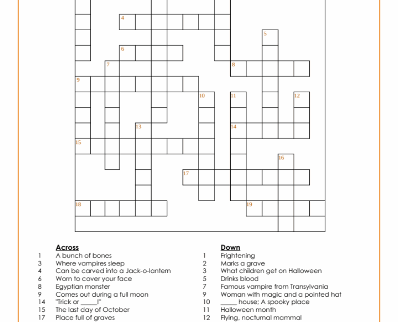 Halloween Crossword Puzzle Intermediate My Printable Puzzles