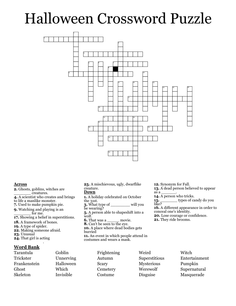 Halloween Crossword Puzzle WordMint