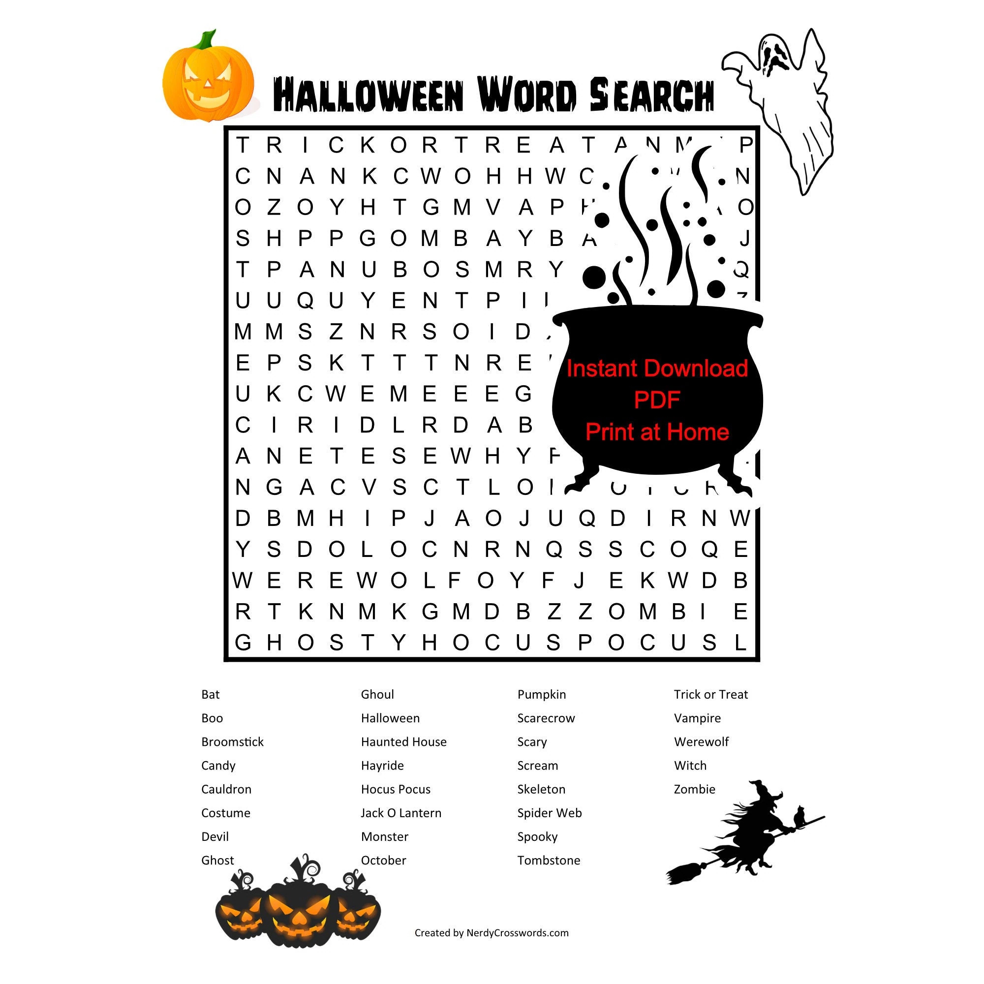 Halloween Word Search Digital Download PDF Etsy
