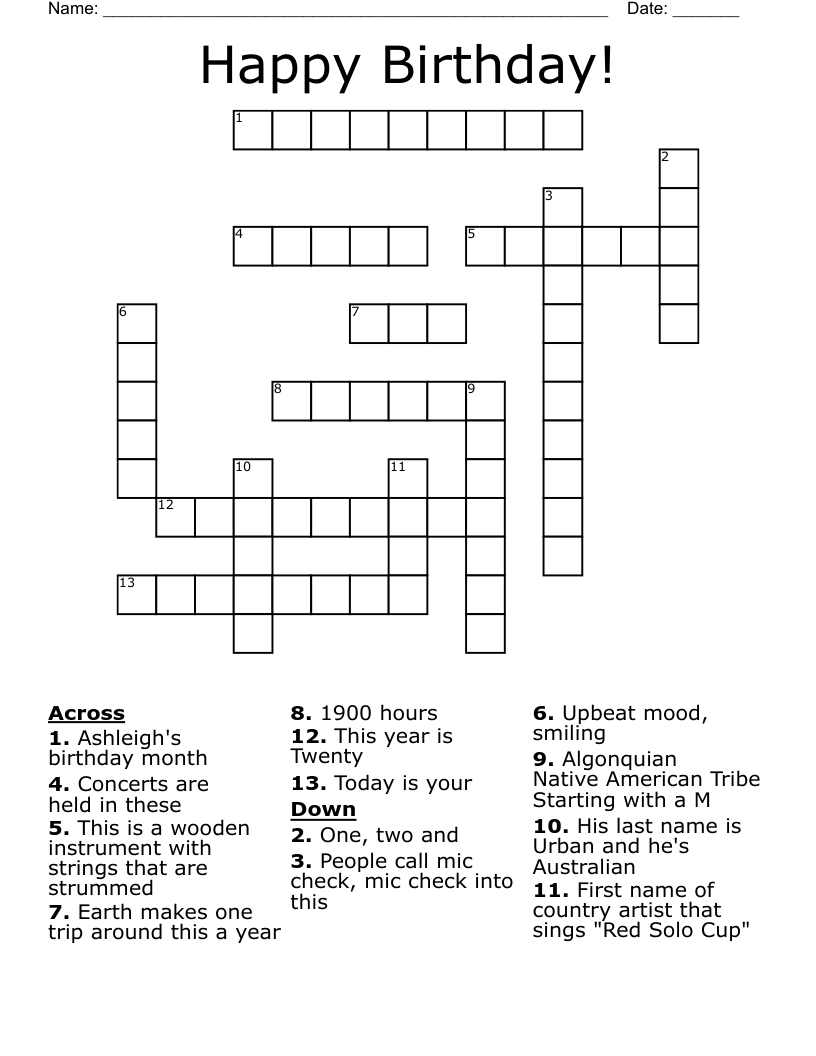Happy Birthday Crossword WordMint