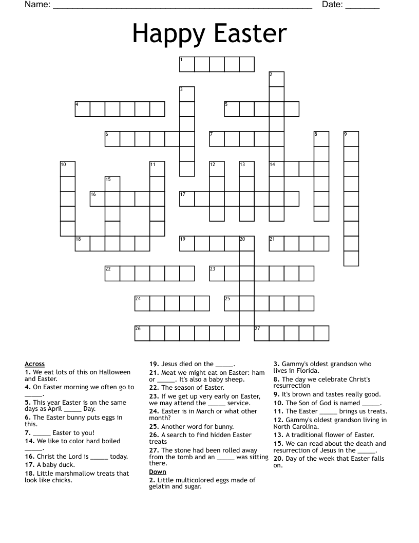 Happy Easter Crossword WordMint Happy Easter Crossword WordMint