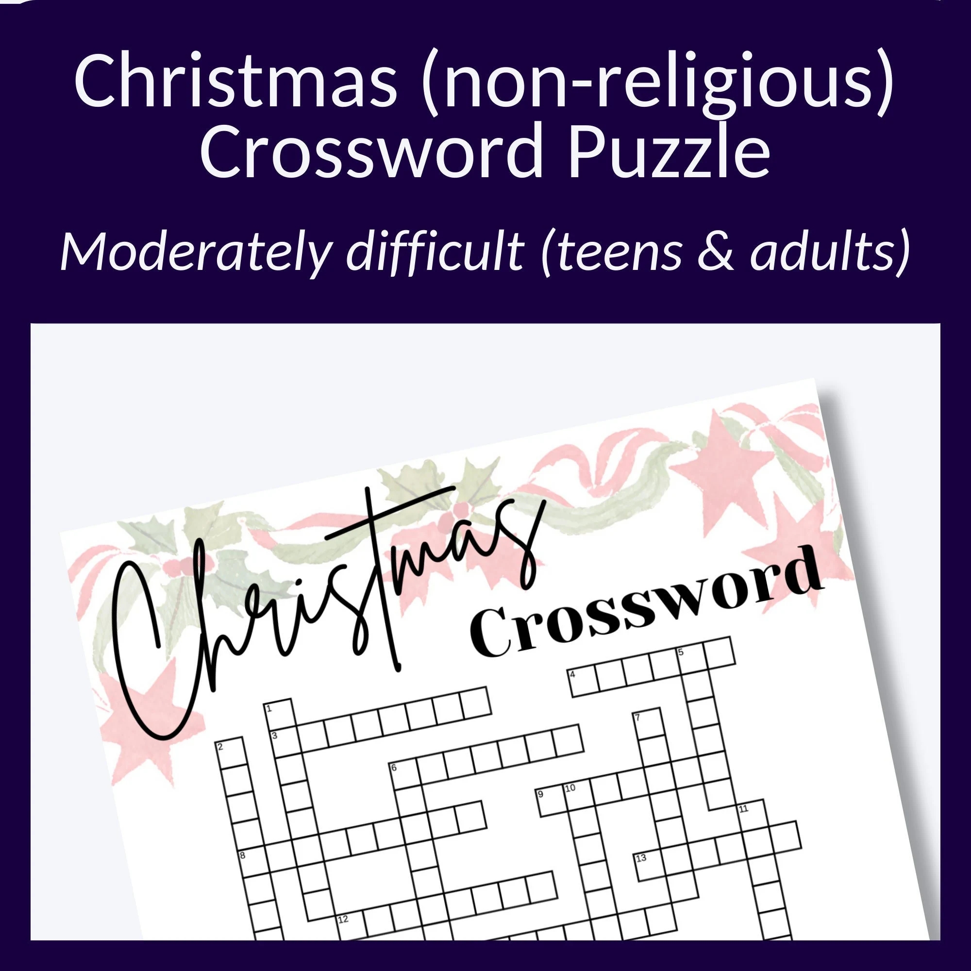 Hard Christmas Crossword Puzzle For Christmas Parties Great Non religious Cross Word Puzzle For Adults teens Etsy