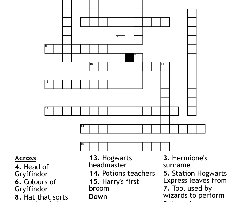 Harry Potter Easy Crossword WordMint