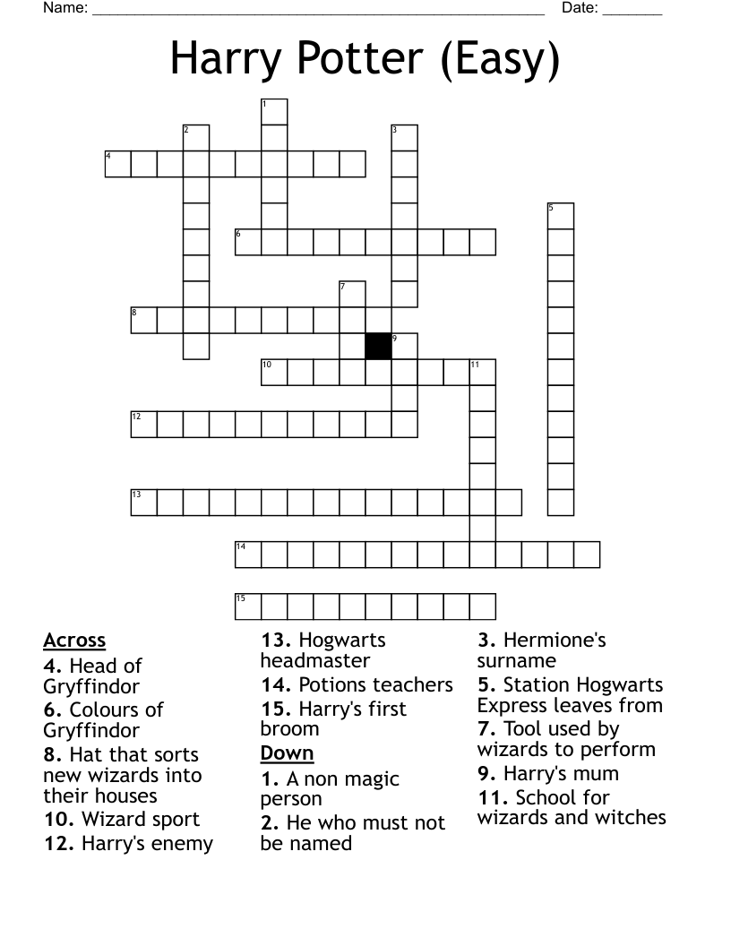 Harry Potter Easy Crossword WordMint Harry Potter Easy Crossword WordMint