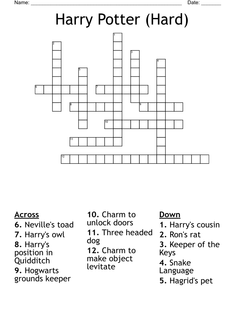 Harry Potter Hard Crossword WordMint Harry Potter Hard Crossword WordMint