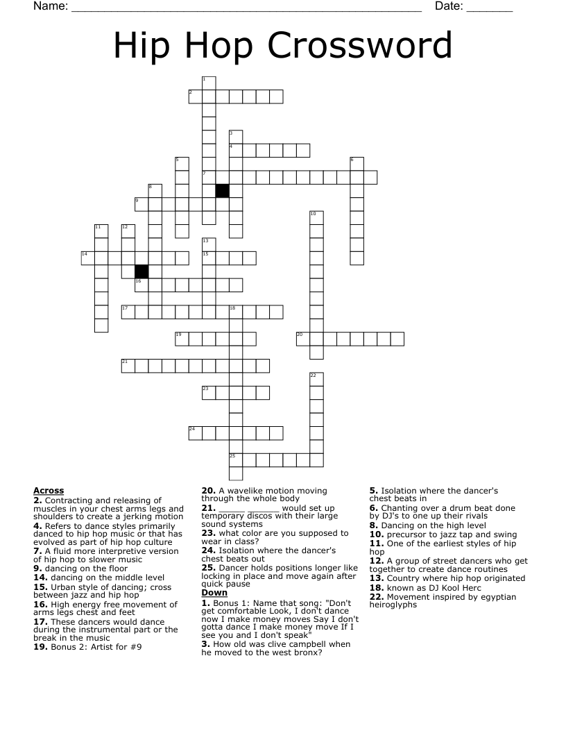 Hip Hop Crossword WordMint Hip Hop Crossword WordMint