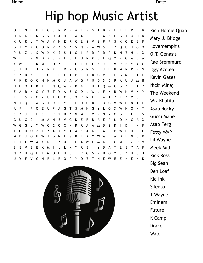 Hip Hop Music Artist Word Search WordMint Hip Hop Music Artist Word Search WordMint