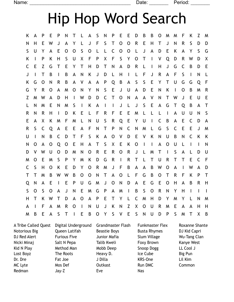 Hip Hop Word Search WordMint Hip Hop Word Search WordMint