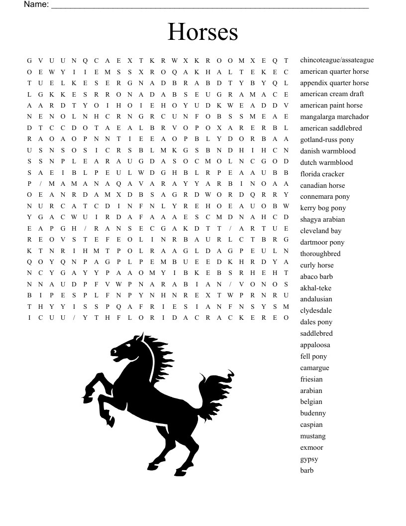 Free Printable Crossword Puzzles Horse