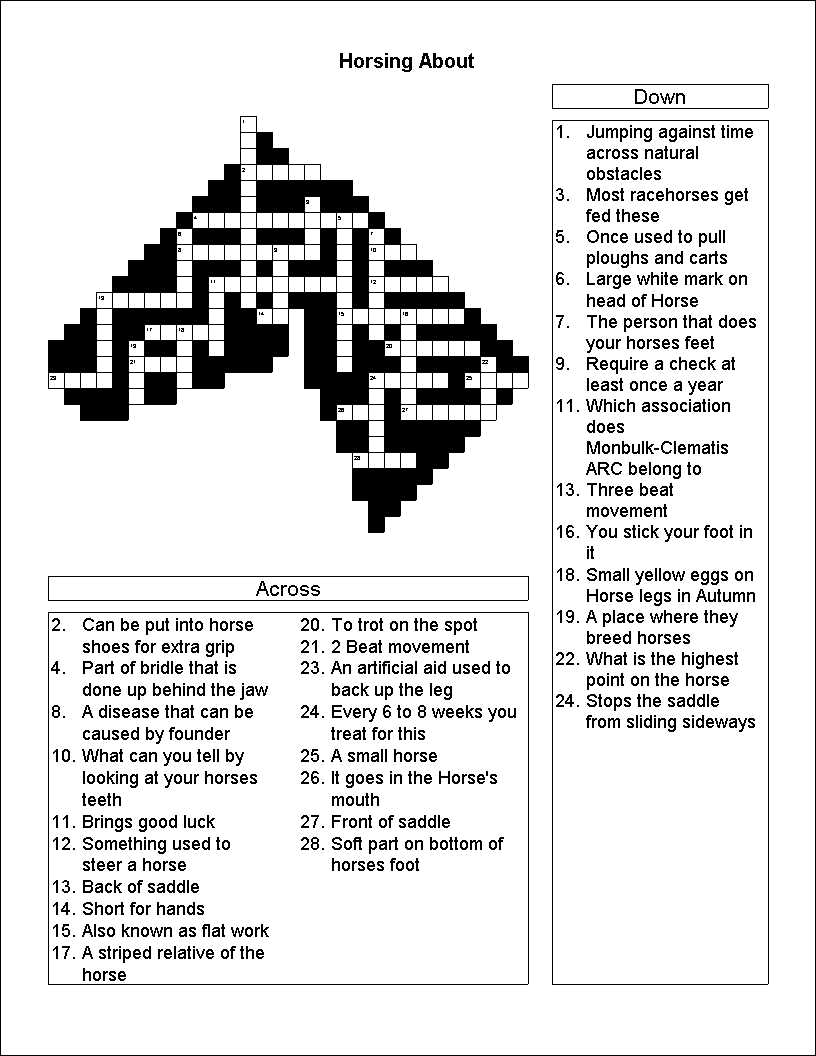 Horse Crossword Puzzle