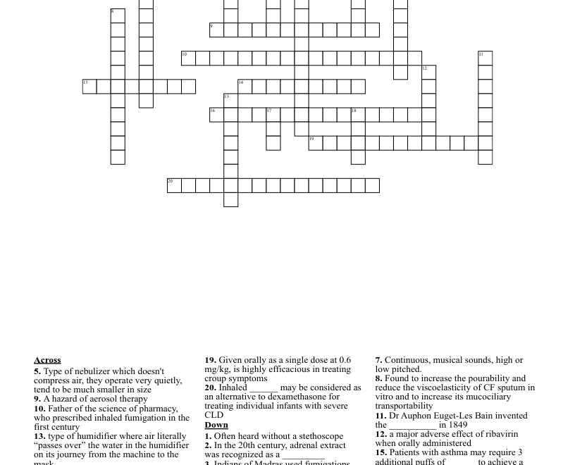 Humidity And Aerosol Therapy Crossword WordMint