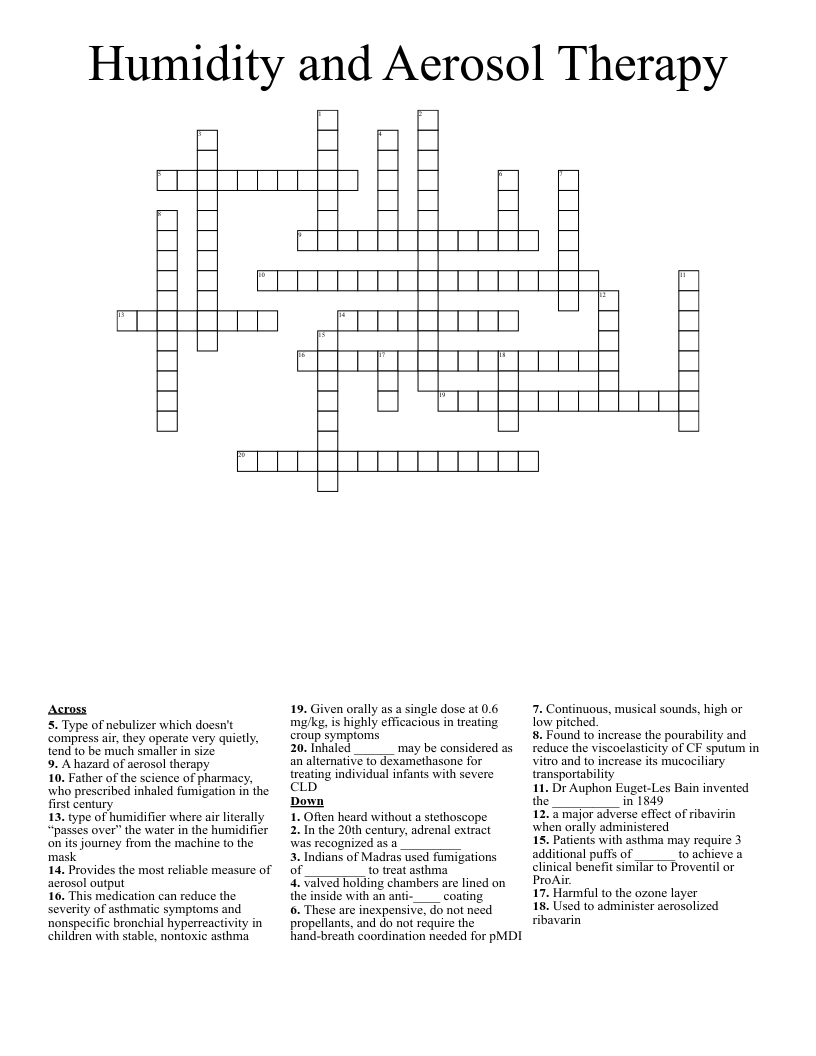 Humidity And Aerosol Therapy Crossword WordMint