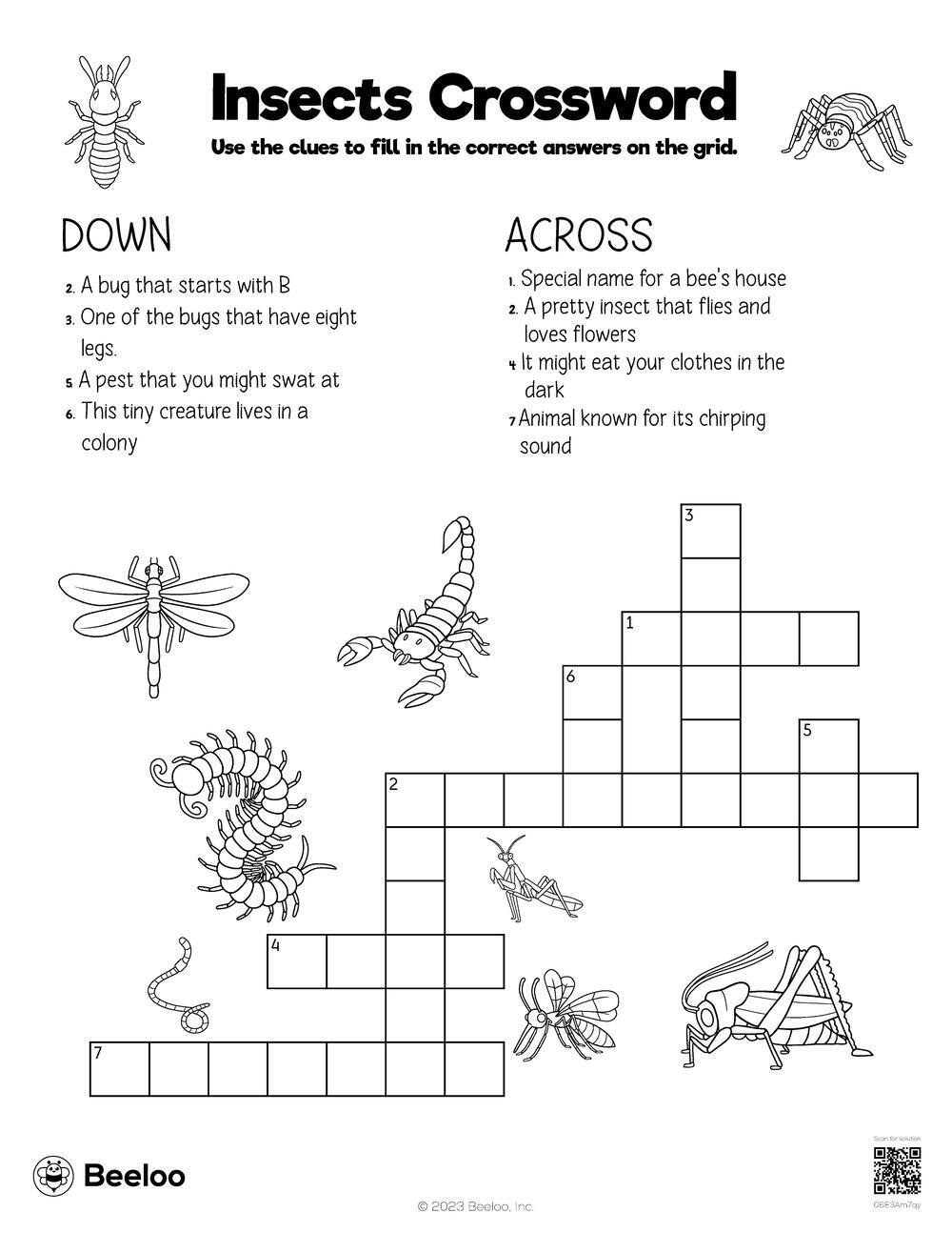 Insects Crossword Beeloo Printable Crafts And Activities For Kids Insects Crossword Beeloo Printable Crafts And Activities For Kids