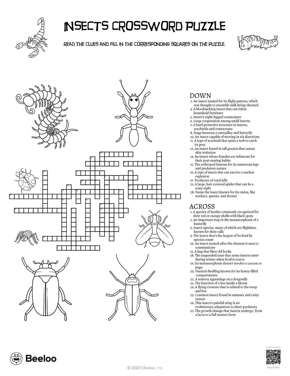 Insects Crossword Puzzle Beeloo Printable Crafts And Activities For Kids Insects Crossword Puzzle Beeloo Printable Crafts And Activities For Kids