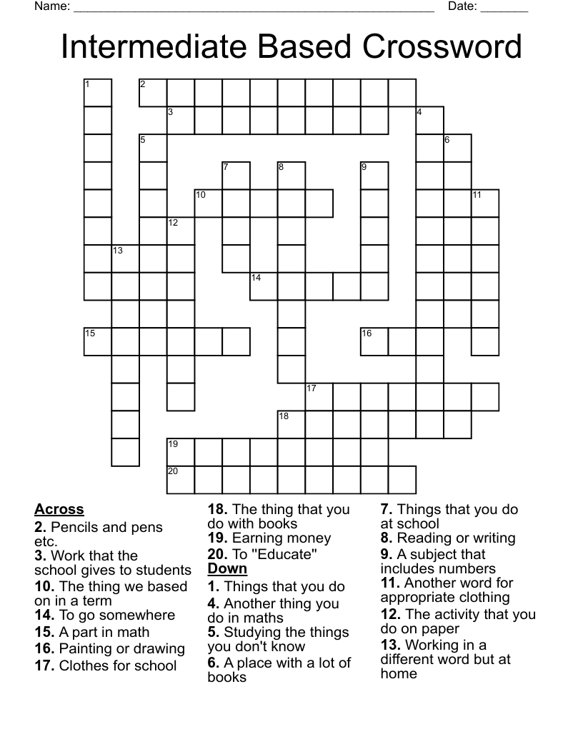 Intermediate Based Crossword WordMint Intermediate Based Crossword WordMint