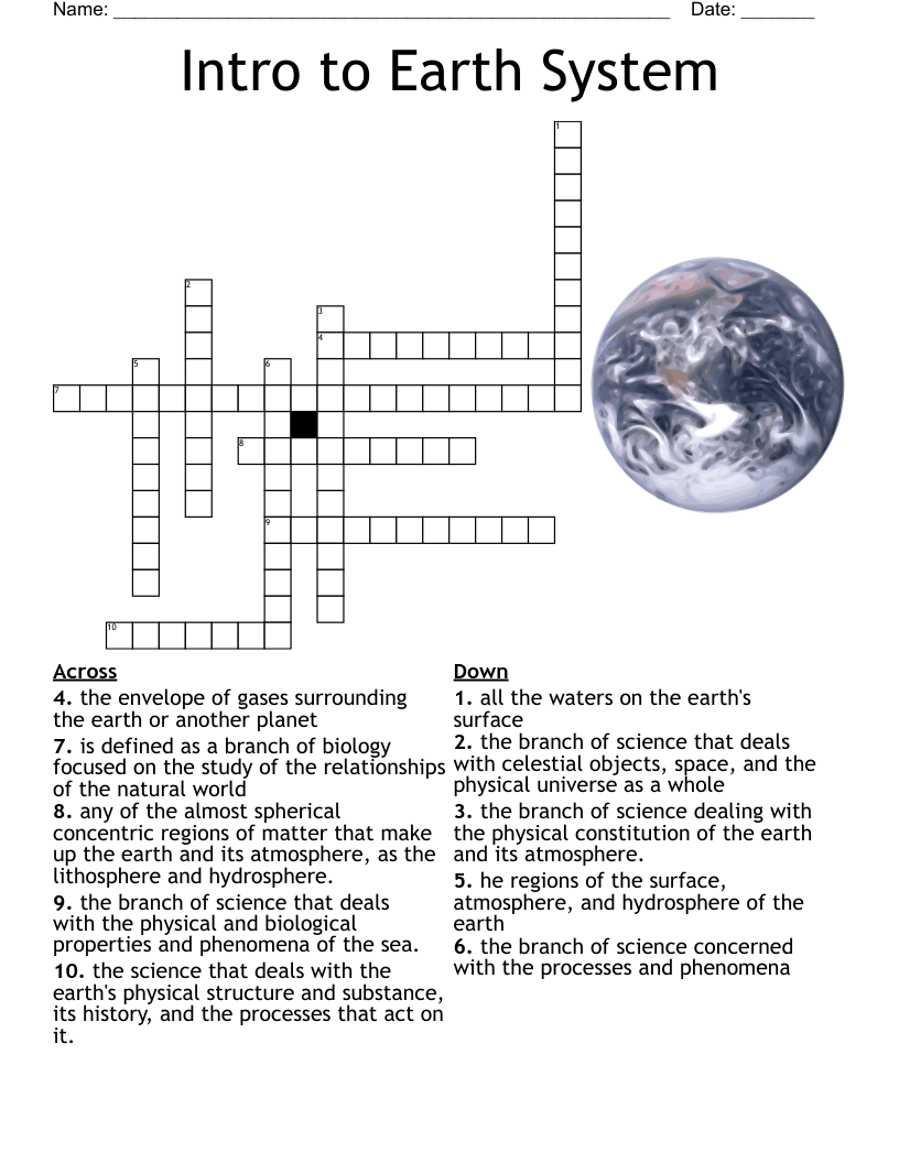Intro To Earth System Crossword WordMint