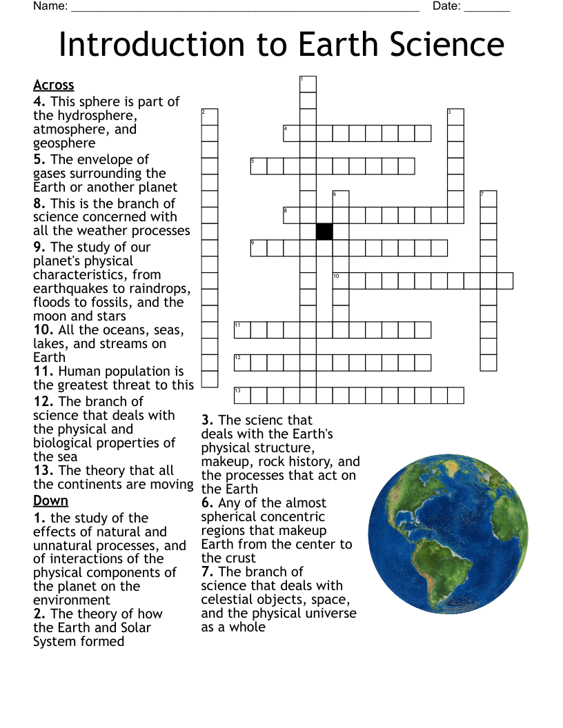 Introduction To Earth Science Crossword WordMint