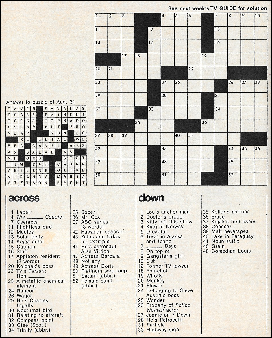 It s About TV Help Fill Out The TV Guide Crossword Puzzle  It s About TV Help Fill Out The TV Guide Crossword Puzzle