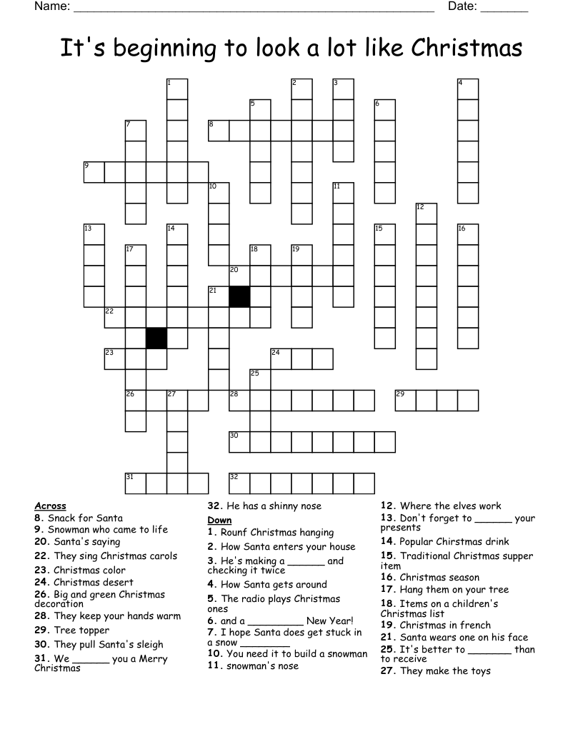 It s Beginning To Look A Lot Like Christmas Crossword WordMint It s Beginning To Look A Lot Like Christmas Crossword WordMint