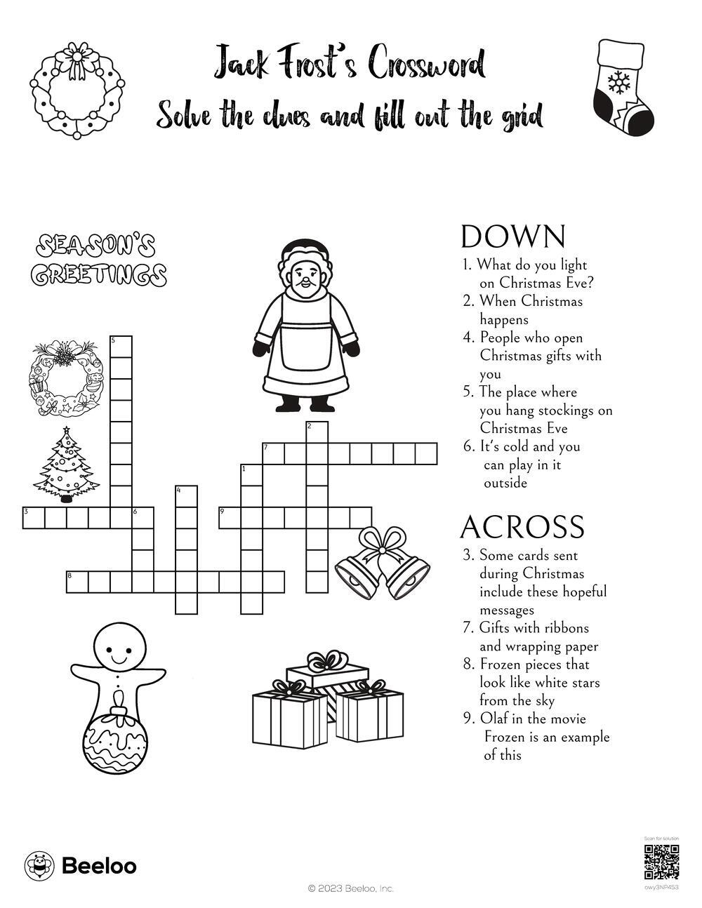 Jack Frost s Crossword Beeloo Printable Crafts And Activities For Kids Jack Frost s Crossword Beeloo Printable Crafts And Activities For Kids