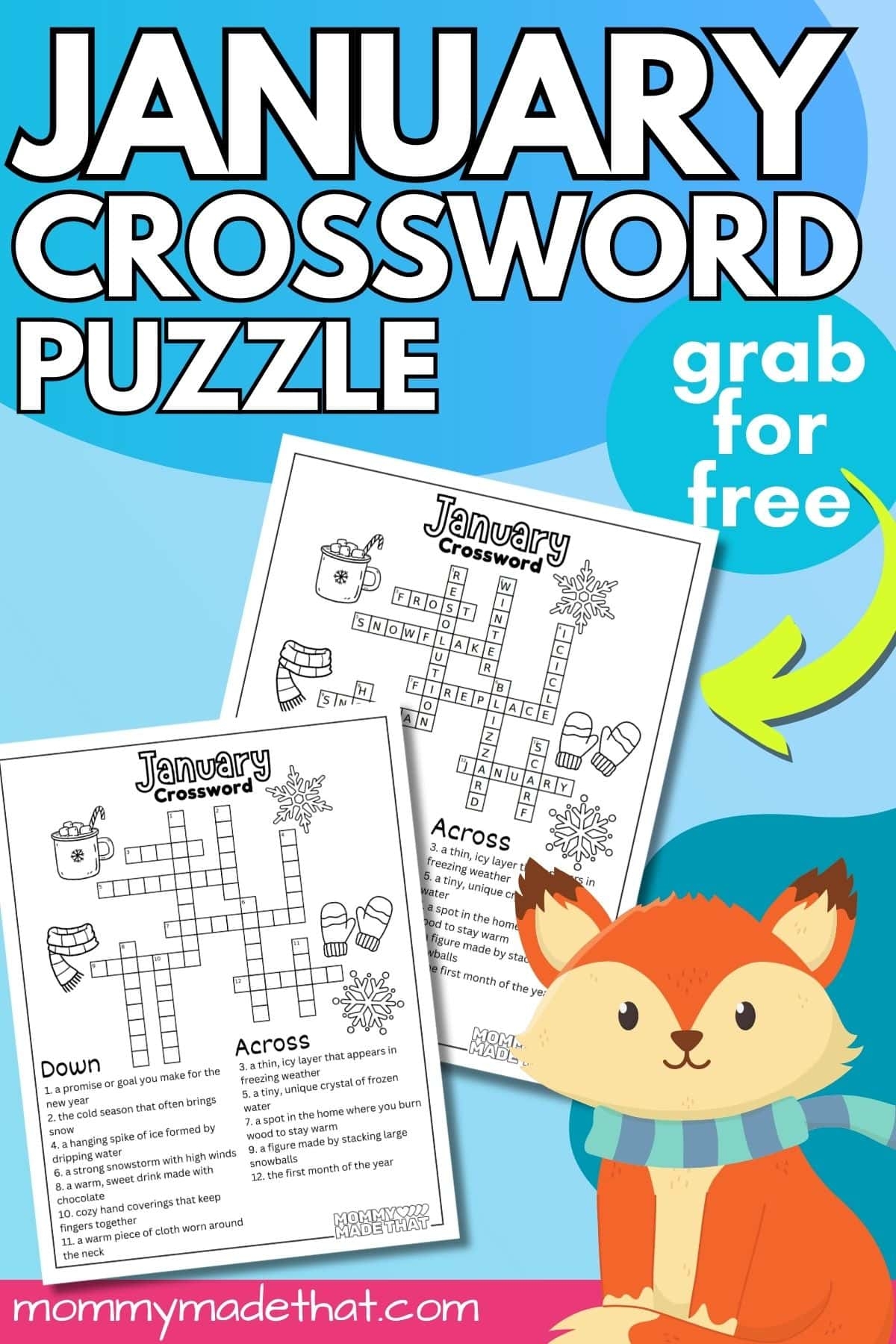 January Crossword Puzzle Free Printable For Kids 