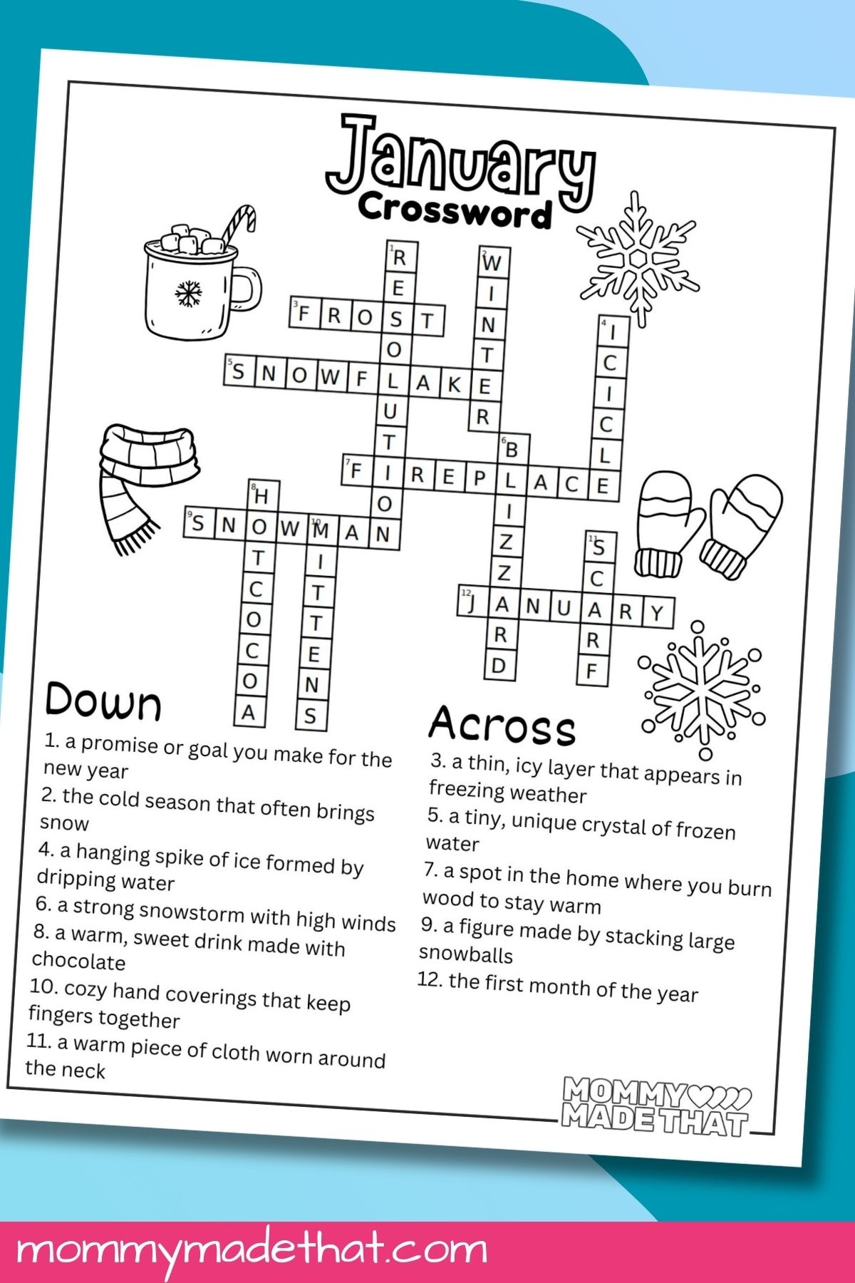 January Crossword Puzzle Free Printable For Kids  January Crossword Puzzle Free Printable For Kids