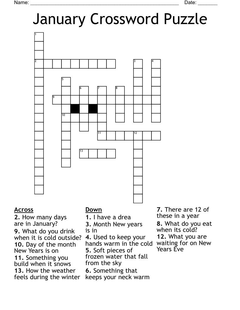 January Crossword Puzzle WordMint January Crossword Puzzle WordMint