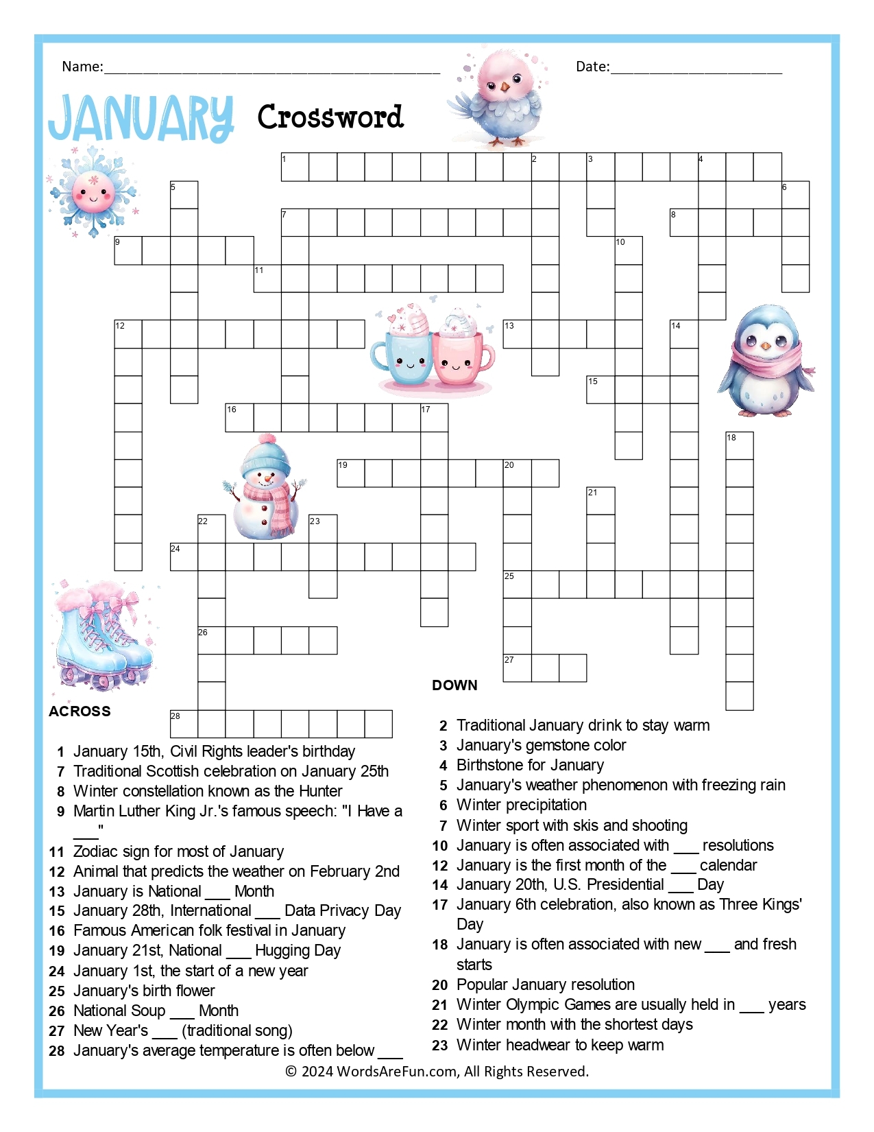 January Crossword Puzzle Worksheets Library January Crossword Puzzle Worksheets Library