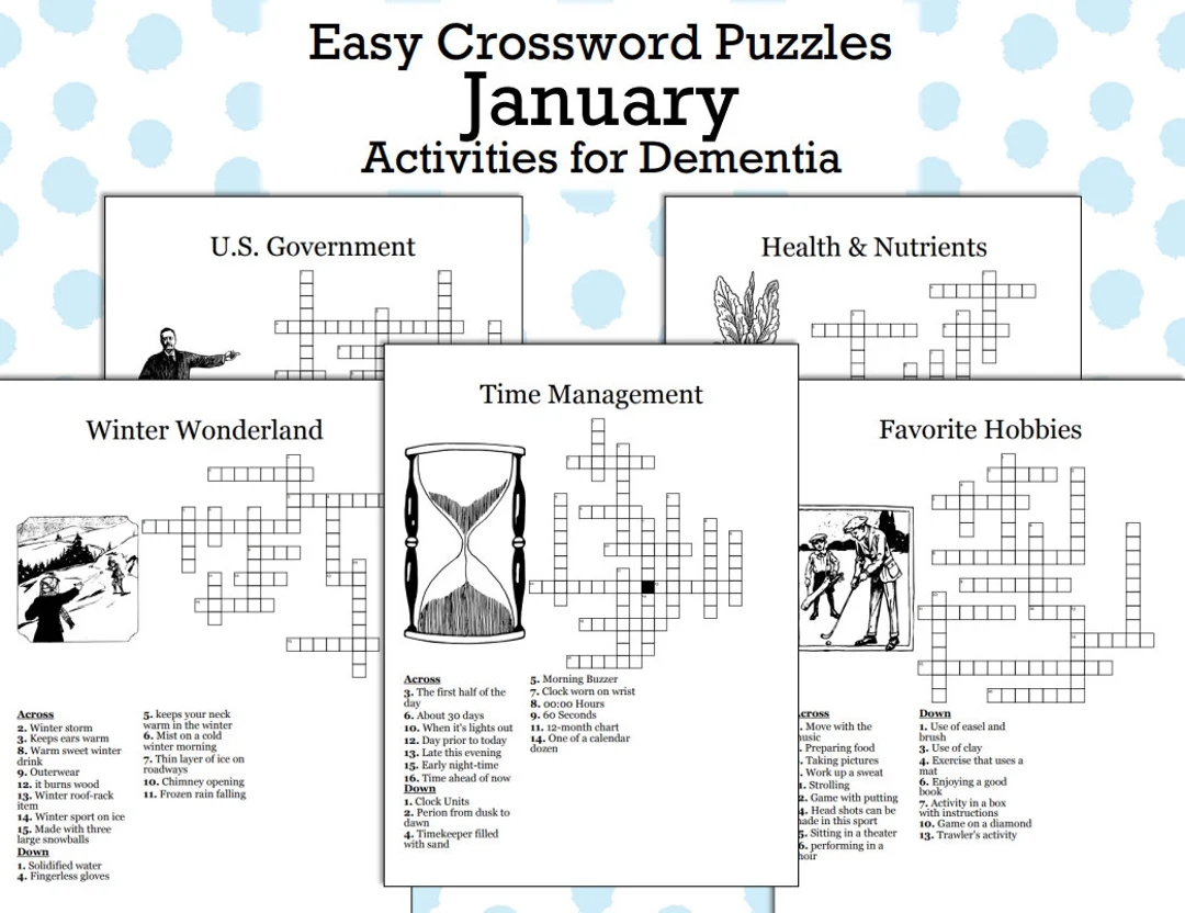 January Crossword Puzzles For Dementia Printable Brain Exercise For Improved Cognitive Function Etsy January Crossword Puzzles For Dementia Printable Brain Exercise For Improved Cognitive Function Etsy