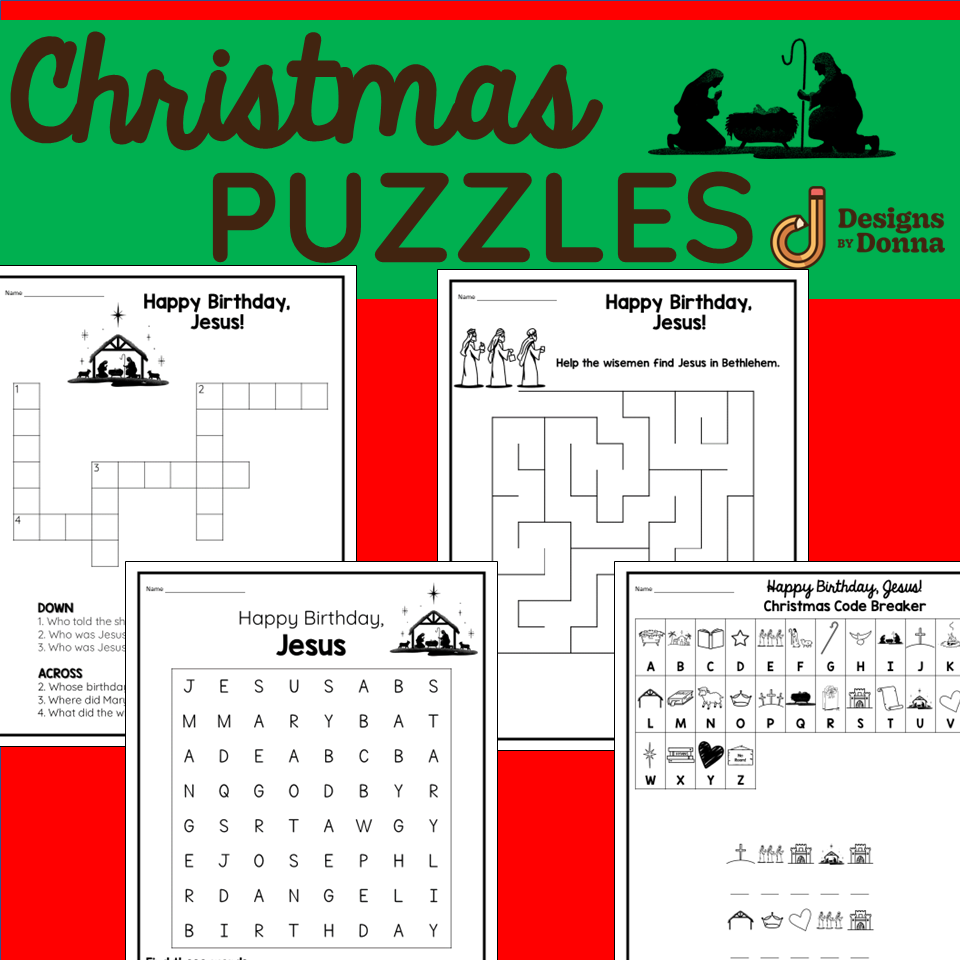 Jesus Christmas Puzzles Crossword Wordsearch Maze Code Breaker No Prep Classful