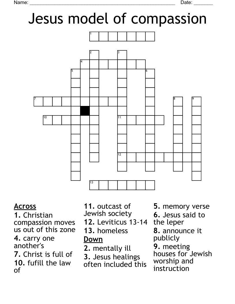Jesus Model Of Compassion Crossword WordMint