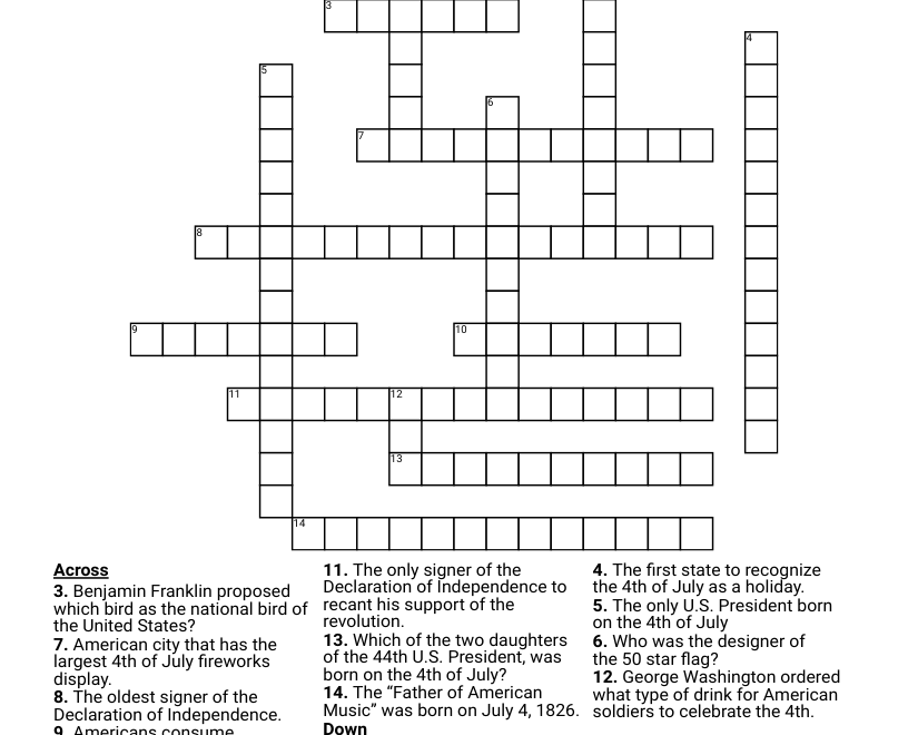 July Crossword Puzzle WordMint