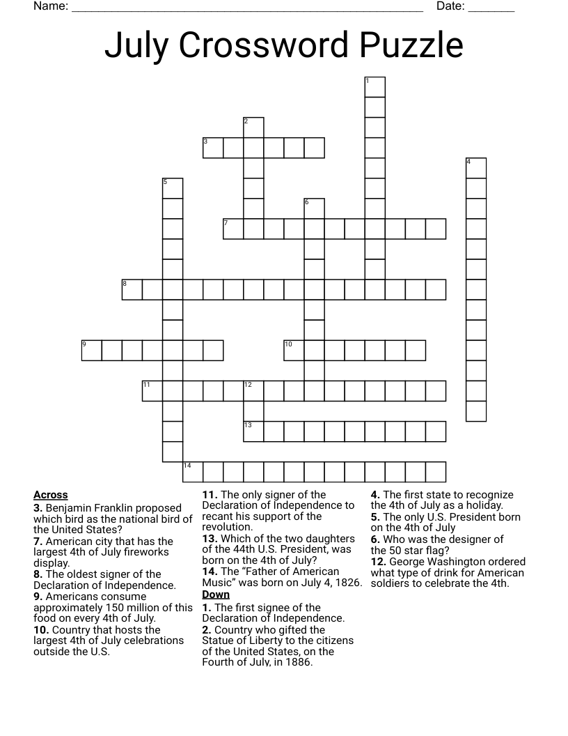 July Crossword Puzzle WordMint July Crossword Puzzle WordMint